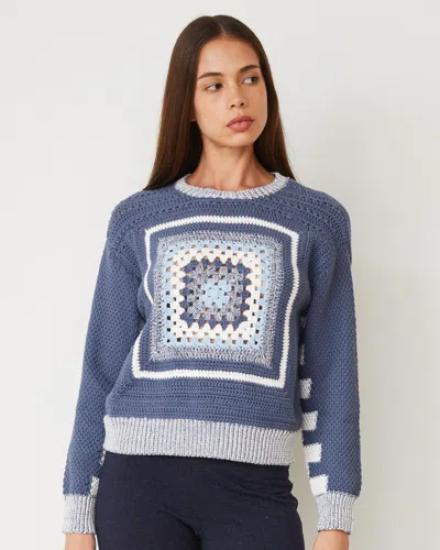 Monrow Crochet Pullover Sweater In Washed Blue
