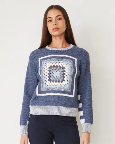 Monrow Crochet Pullover Sweater In Washed Blue