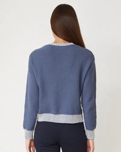 Monrow Crochet Pullover Sweater In Washed Blue