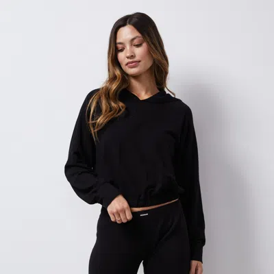 Monrow French Terry Crop Hoody In Black