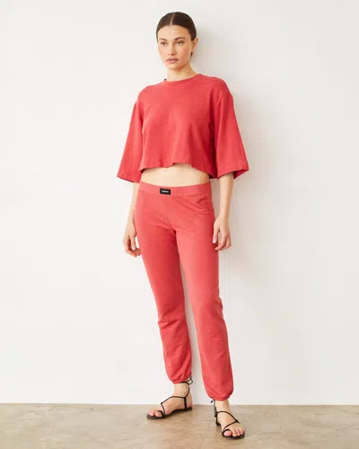 Monrow French Terry Crop Elastic Waist Sweat In Cherry