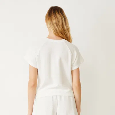 Monrow Honeycomb Knit Cut Off Raglan In Natural