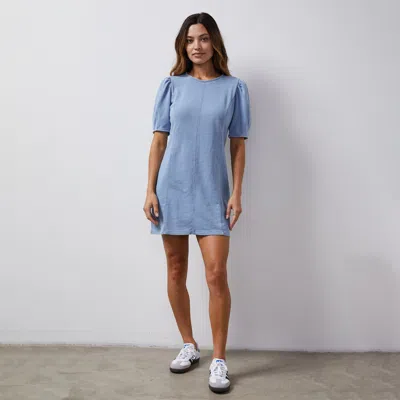Monrow Indigo French Terry Seamed Dress In Light Wash