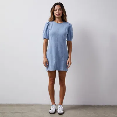 Monrow Indigo French Terry Seamed Dress In Light Wash