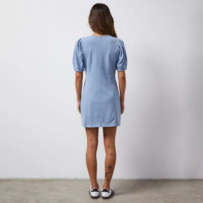 Monrow Indigo French Terry Seamed Dress In Light Wash