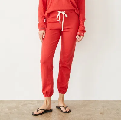 Monrow Light Soft Knit Contrast Stitch Vintage Sweat In Cherry