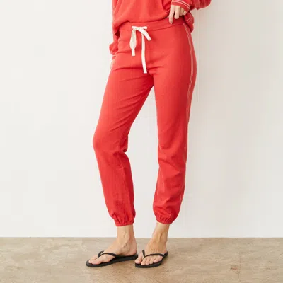 Monrow Light Soft Knit Contrast Stitch Vintage Sweat In Cherry