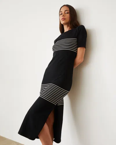 Monrow Light Soft Knit Stripe Dress In Black