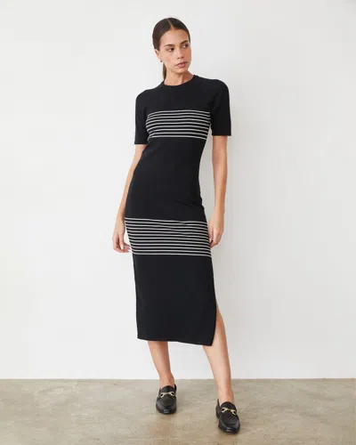 Monrow Light Soft Knit Stripe Dress In Black