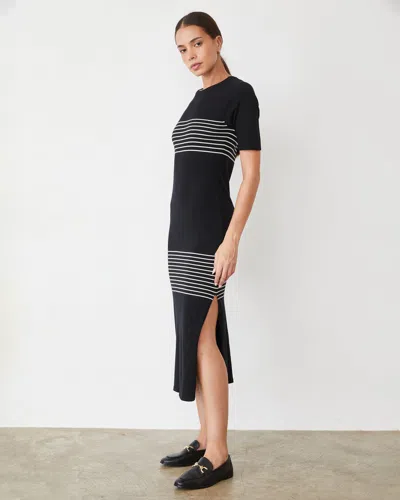 Monrow Light Soft Knit Stripe Dress In Black
