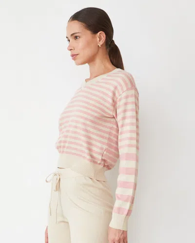 Monrow Light Soft Knit Stripe V Neck Sweater In Sand/chalk Pink