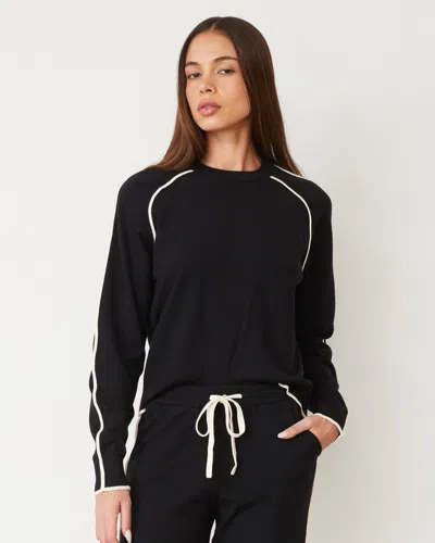 Monrow Lightknit Sweater With Contrast Piping In Black