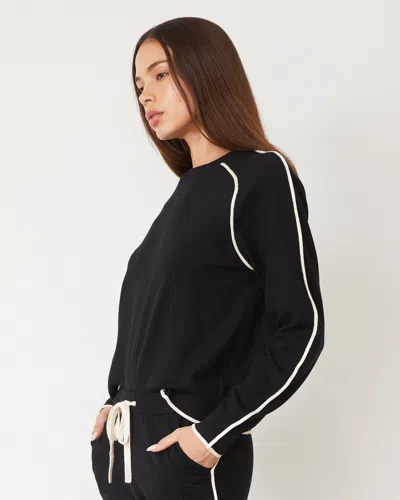 Monrow Lightknit Sweater With Contrast Piping In Black