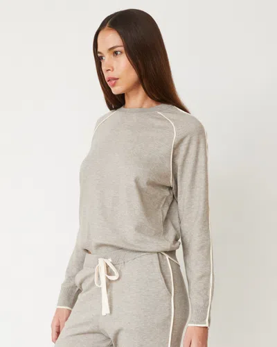 Monrow Lightknit Sweater With Contrast Piping In Heather Grey