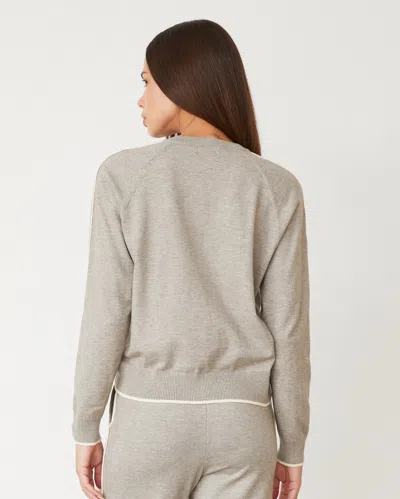 Monrow Lightknit Sweater With Contrast Piping In Heather Grey