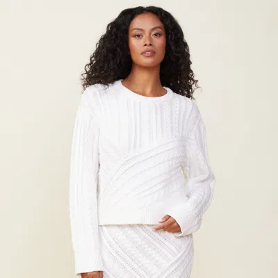 Monrow Merino Wool Cable Knit Sweater In White