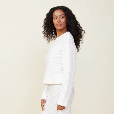 Monrow Merino Wool Cable Knit Sweater In White
