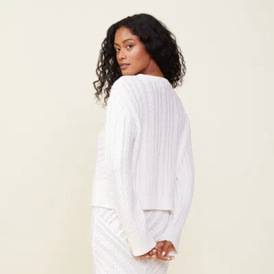 Monrow Merino Wool Cable Knit Sweater In White