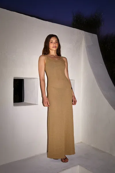 Monrow Mesh Maxi Dress In Beige In Croissant
