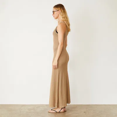 Monrow Mesh Maxi Dress In Beige In Croissant