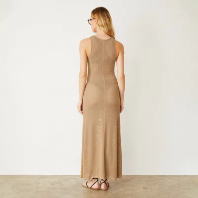 Monrow Mesh Maxi Dress In Beige In Croissant