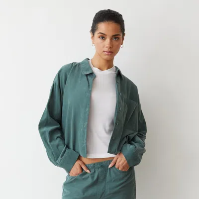 Monrow Mini Corduroy Cropped Shirt In Cactus