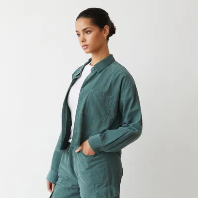 Monrow Mini Corduroy Cropped Shirt In Cactus