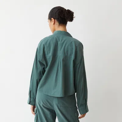 Monrow Mini Corduroy Cropped Shirt In Cactus