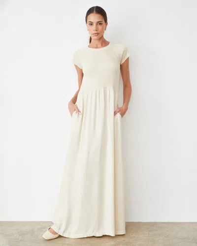 Monrow Mix Media Maxi Dress In Off White