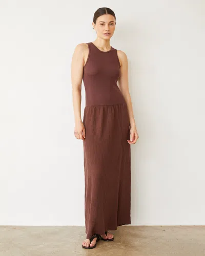 Monrow Mix Media Tank Maxi Dress In Mahogany