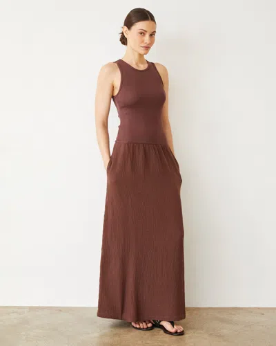 Monrow Mix Media Tank Maxi Dress In Mahogany