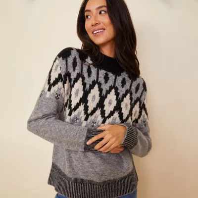 Monrow Mock Neck Fair Isle Sweater In Heather Grey