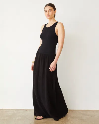 Monrow Mix Media Tank Maxi Dress In Black