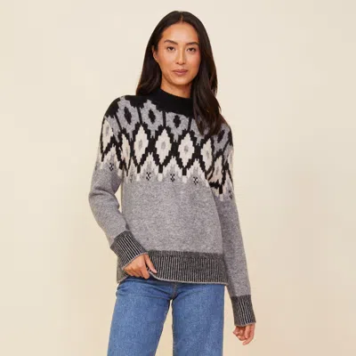 Monrow Mock Neck Fair Isle Sweater In Heather Grey