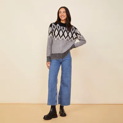 Monrow Mock Neck Fair Isle Sweater In Heather Grey
