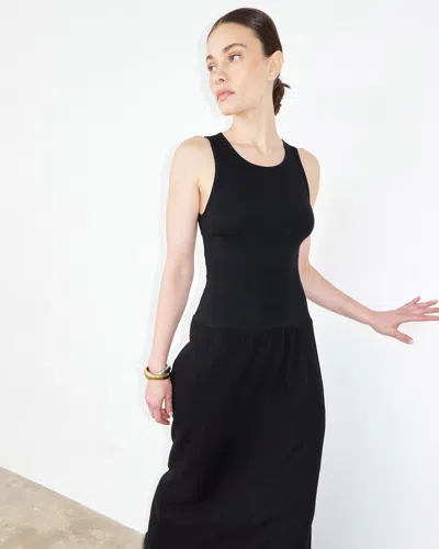 Monrow Mix Media Tank Maxi Dress In Black