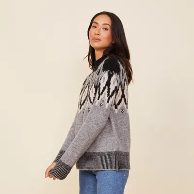 Monrow Mock Neck Fair Isle Sweater In Heather Grey