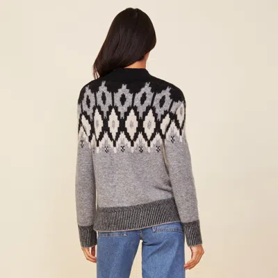 Monrow Mock Neck Fair Isle Sweater In Heather Grey