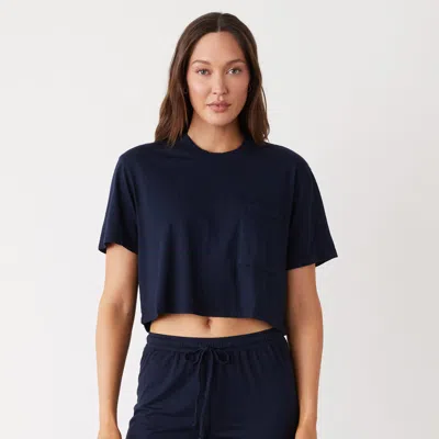 Monrow Organic Jersey Crop Pocket Tee In Dark Navy