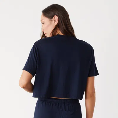 Monrow Organic Jersey Crop Pocket Tee In Dark Navy