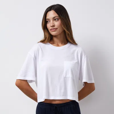 Monrow Organic Jersey Crop Pocket Tee In White