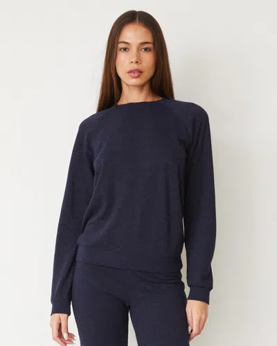 Monrow Original Fleece Vintage Raglan In Heathered Navy