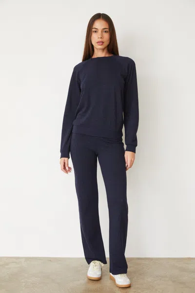 Monrow Original Fleece Vintage Raglan In Heathered Navy