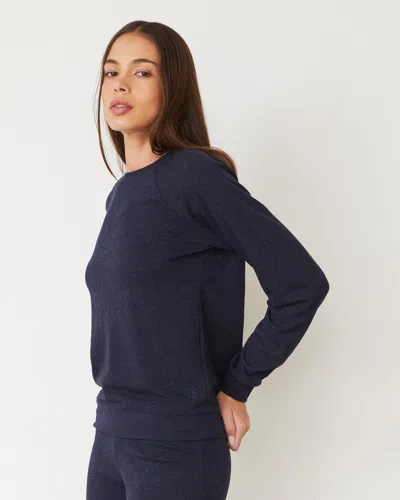 Monrow Original Fleece Vintage Raglan In Heathered Navy