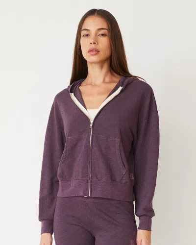 Monrow Original Fleece Zip Up Hoody In Heathered Grape
