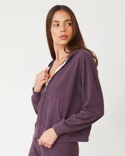 Monrow Original Fleece Zip Up Hoody In Heathered Grape