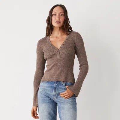 Monrow Rib Henley Sweater In Cocoa