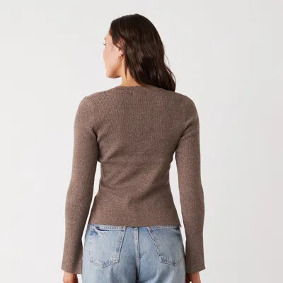 Monrow Rib Henley Sweater In Cocoa