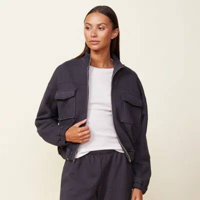 Monrow Seamed Bomber Jacket In Faded Black
