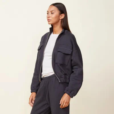 Monrow Seamed Bomber Jacket In Faded Black